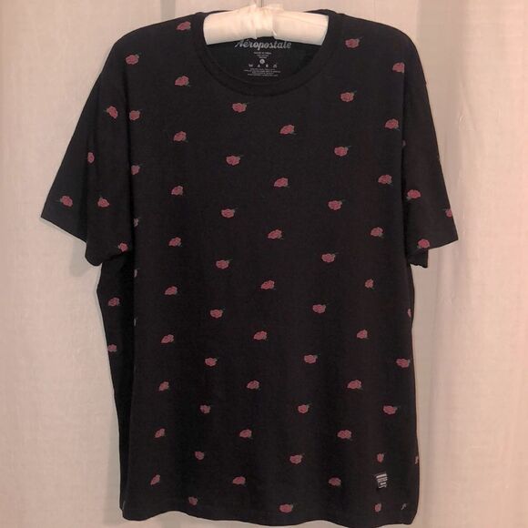 Aero L Cotton Black Rose Bud Short Sleeve Tee - Picture 1 of 11